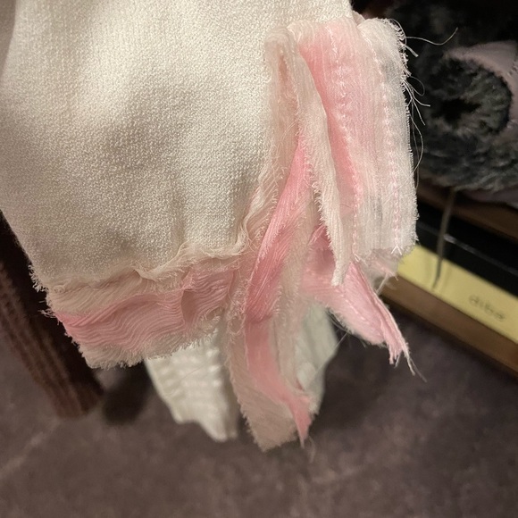 Tiki Tirawa size 1 M L Bone Pink Frayed Trim Cardigan Button Sweater 🏷 - Picture 13 of 15